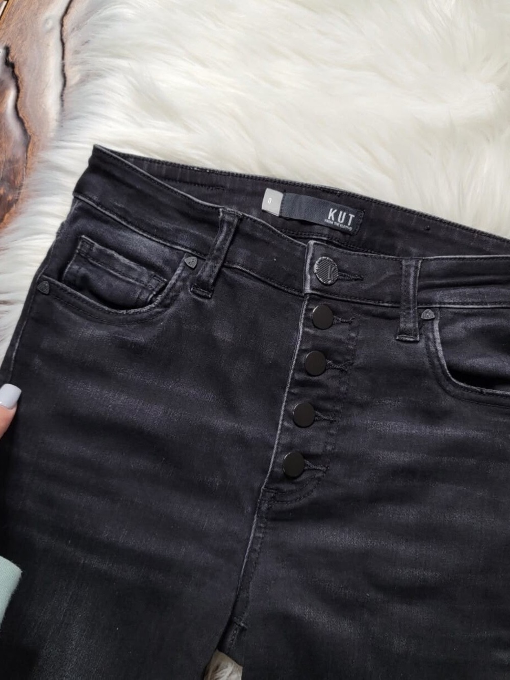 KUT FROM THE KLOTH “MIA HIGH-RISE SKINNY” Ankle Jeans In “DARK STONE WASH OUT” - Picture 4 of 7